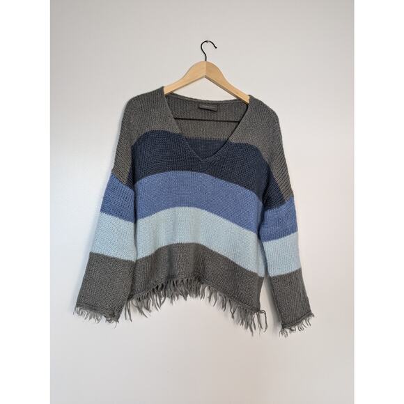 Wooden Ships Kaia Oversized Striped Fringe V-Neck Sweater - Picture 2 of 7